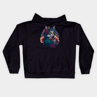 Purr-fectly Stylish: Cartoon Lady Cat in Hat and Shawl Kids Hoodie